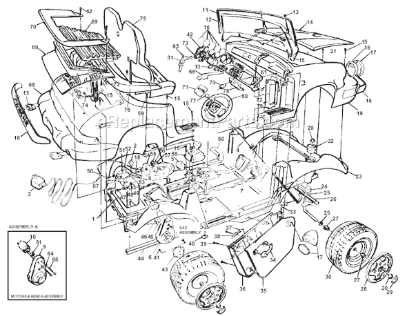 Page A Diagram and Parts List for 76822-87100  Power Wheels Ride-On Cars